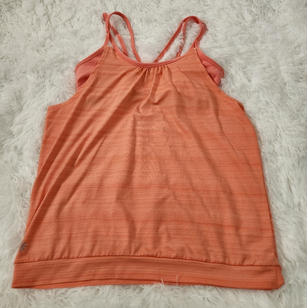 Athleta Orange Space Dye Loose Fit Tank Top Overlay with Attached Sports Bra